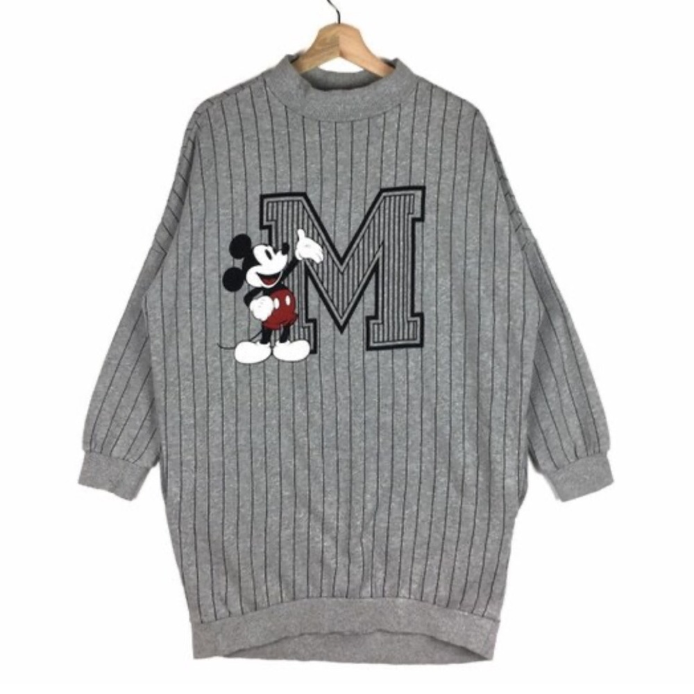 Disney - Mickey Mock Neck Sweatshirt in grey pinstripe - Size S
